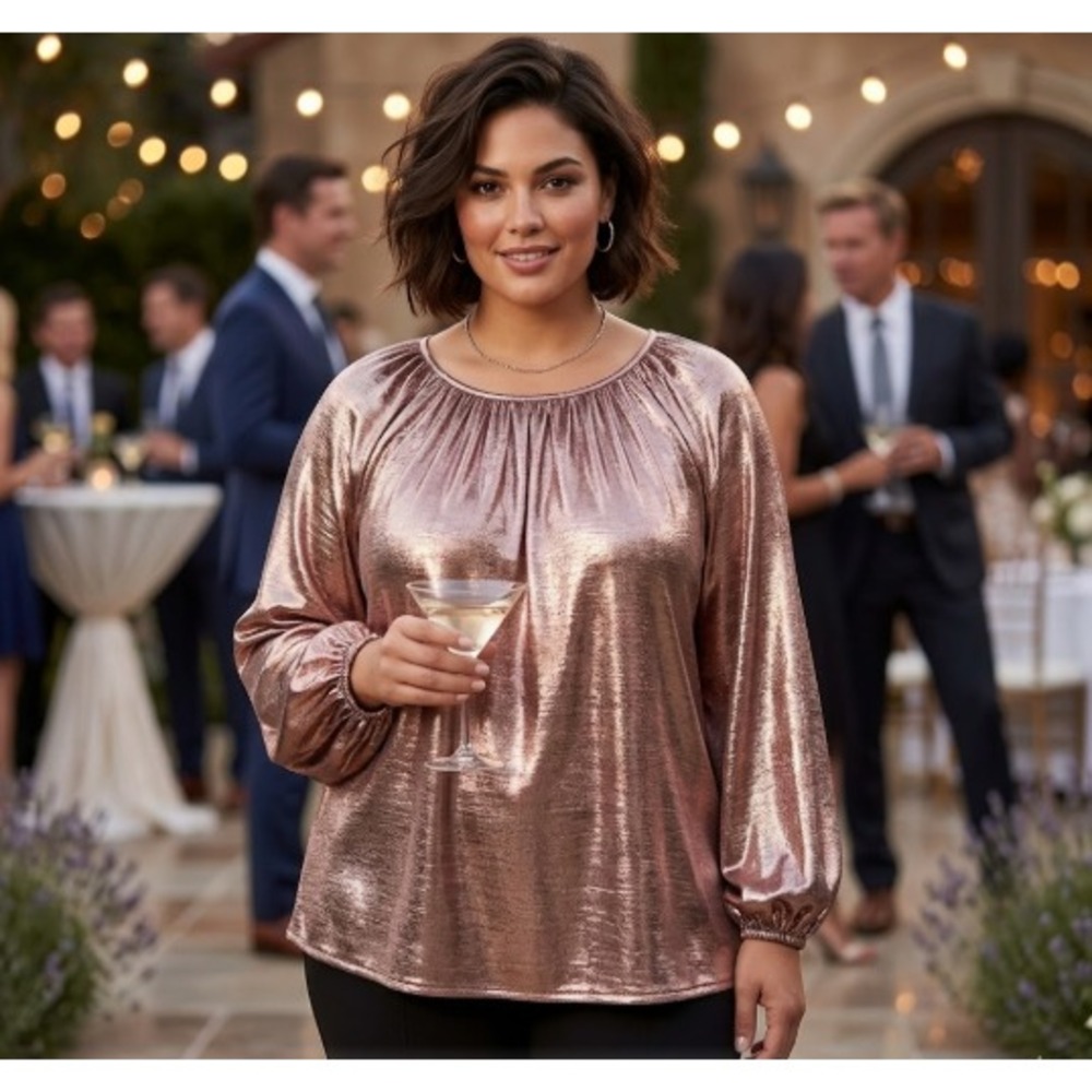 Lane Bryant Womens Metallic‎ Blouse Size 14/16 Shimmer Long Sleeve Top Glam